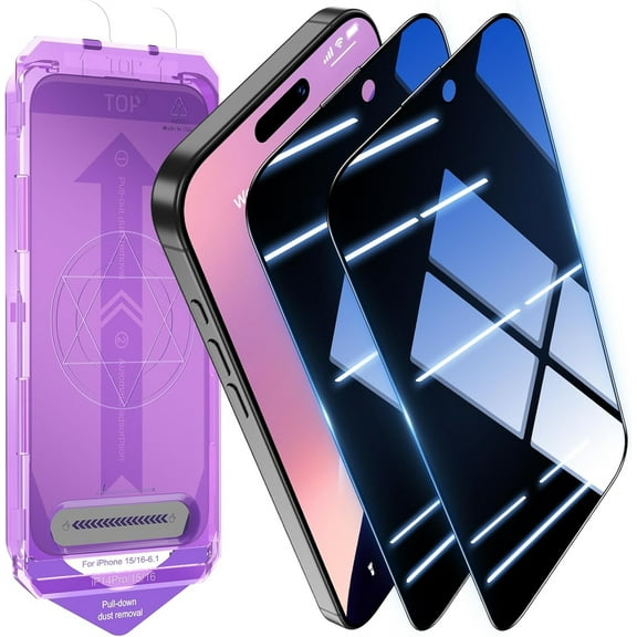 2 Pack Full Cover Privacy Screen Protector Compatible with for iphone 17/17 Pro Max/16 Pro Max/15 Pro/13 Pro Max, 9H Tempered Glass Film, Dynamic Island Compatible, Anti-Scratch, Anti-fingerprint,