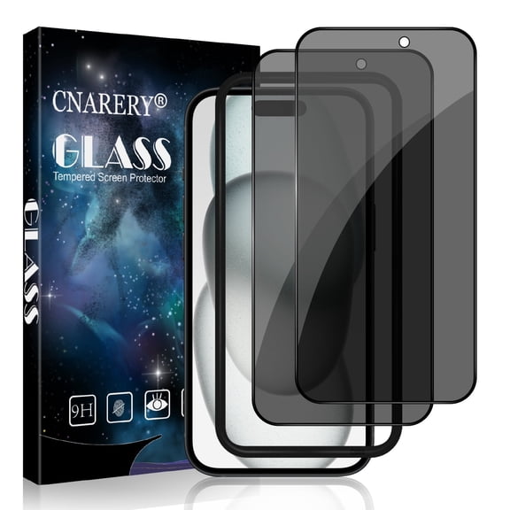 [2 Pack][Full Coverage] Cnarery Privacy Screen Protector for iPhone 15 Plus 6.7 inch, Anti Spy Tempered Glass with Installation Frame Anti-peeping Easy Installation