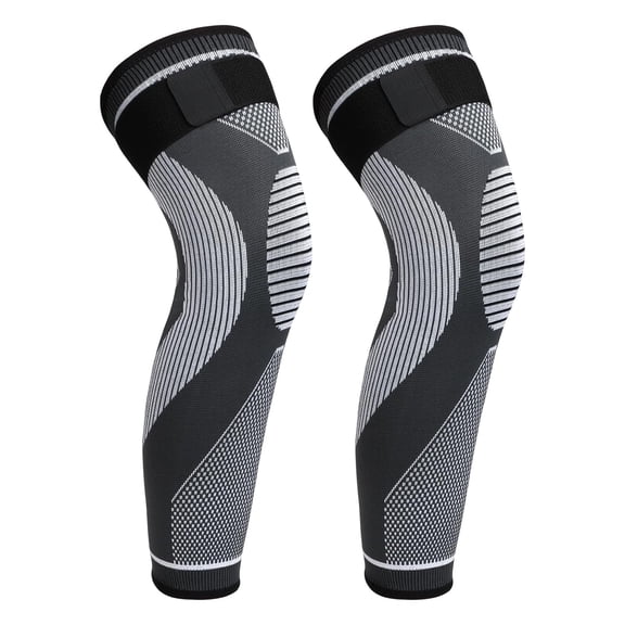 2 Pack Full Leg Compression Sleeves with Strap, Anti-Slip Knee Thigh Calf Support for Men Women, Gray