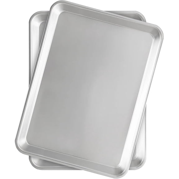 2-Pack Full Size Aluminum Sheet Pans 16" x 22" Commercial Grade Baking Trays for Roasting Meats, Baking Cookies, Pastries, and Vegetables in Oven or Kitchen Use