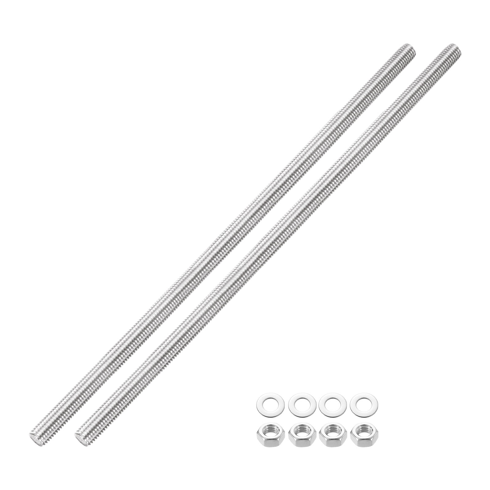 2 Pack Fully Threaded Rod, M12 x 350mm 201 Stainless Steel Right Hand Threads Rods with Nuts and Flat Washer