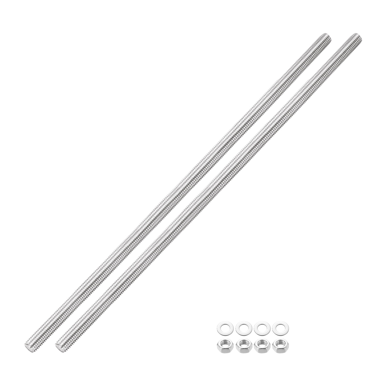 2 Pack Fully Threaded Rod, M12 x 400mm 201 Stainless Steel Right Hand Threads Rods with Nuts and Flat Washer