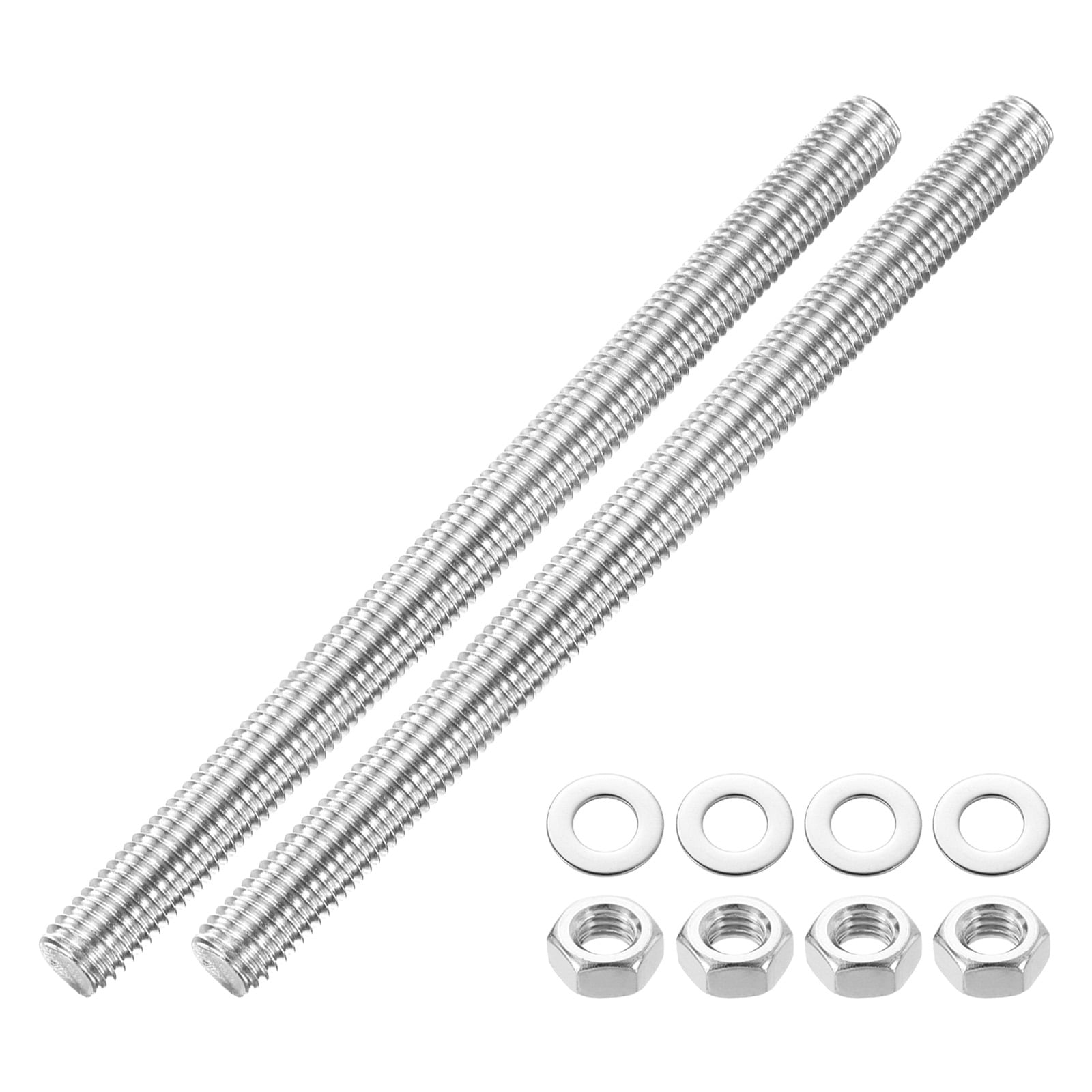 2 Pack Fully Threaded Rod, M14 x 200mm 201 Stainless Steel Right Hand Threads Rods with Nuts and Flat Washer