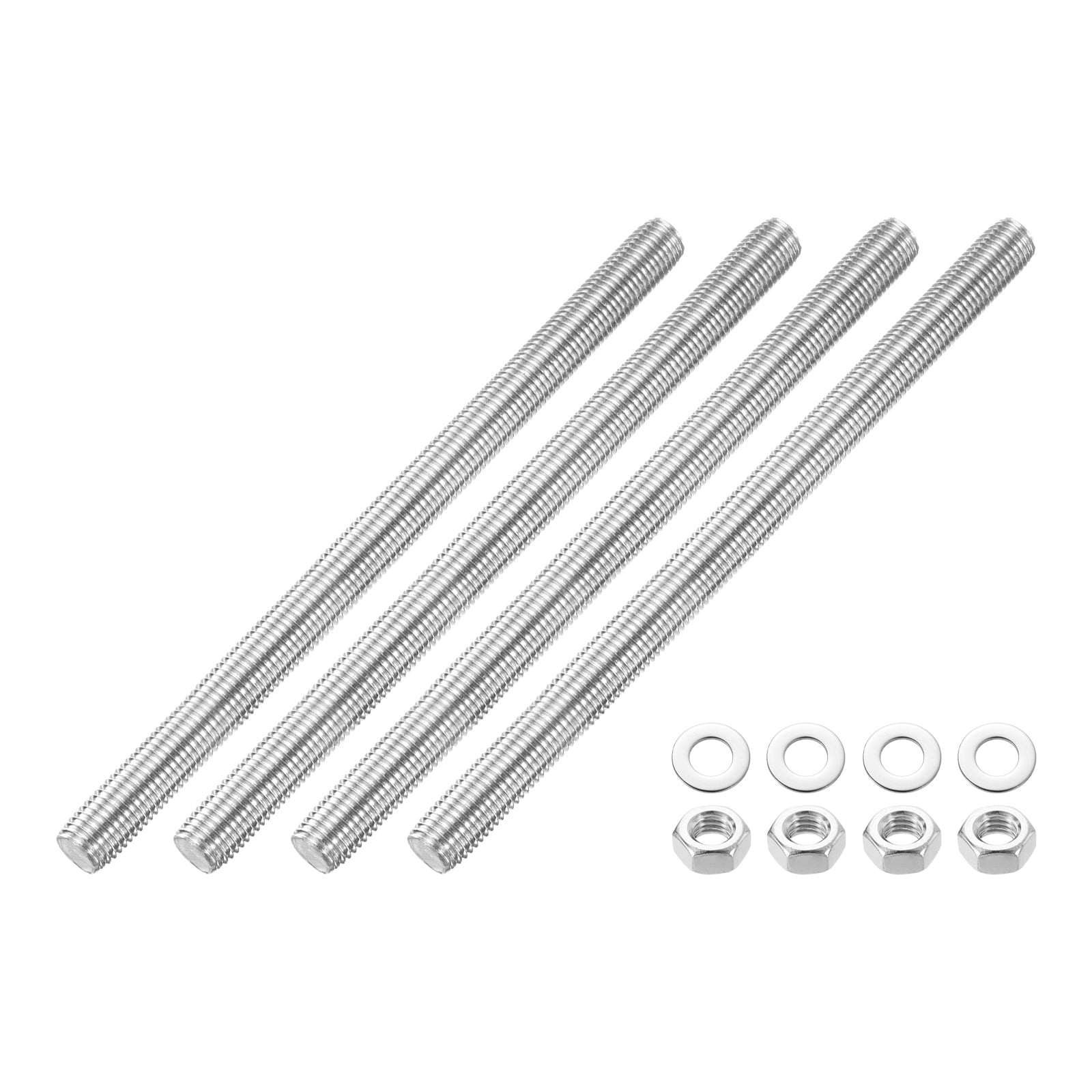 2 Pack Fully Threaded Rod, M16 x 250mm 201 Stainless Steel Right Hand Threads Rods with Nuts and Flat Washer