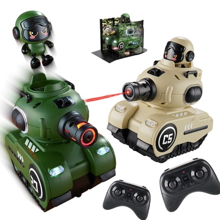2 Pack Fun Remote Control Battle Tanks, RC Fighting Cars with Ejecting Infrared Robots, Bumper Car, 2.4GHz RC Army Military Toy with Blood Regeneration Hub for 6-12 Boys Girls Birthday Gifts