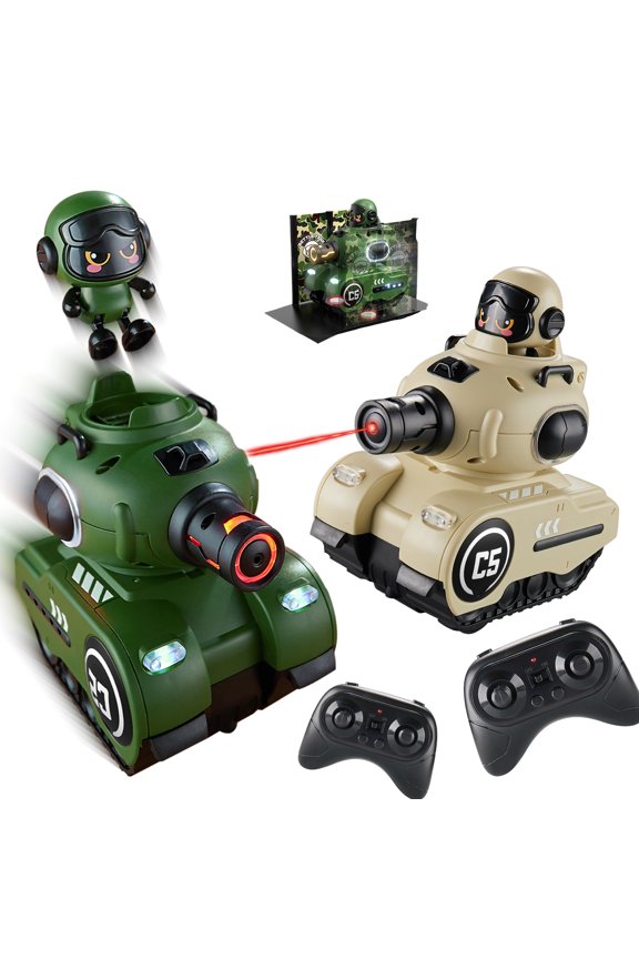 2 Pack Fun Remote Control Battle Tanks, RC Fighting Cars with Ejecting Infrared Robots, Bumper Car, 2.4GHz RC Army Military Toy with Blood Regeneration Hub for 6-12 Boys Girls Birthday Gifts