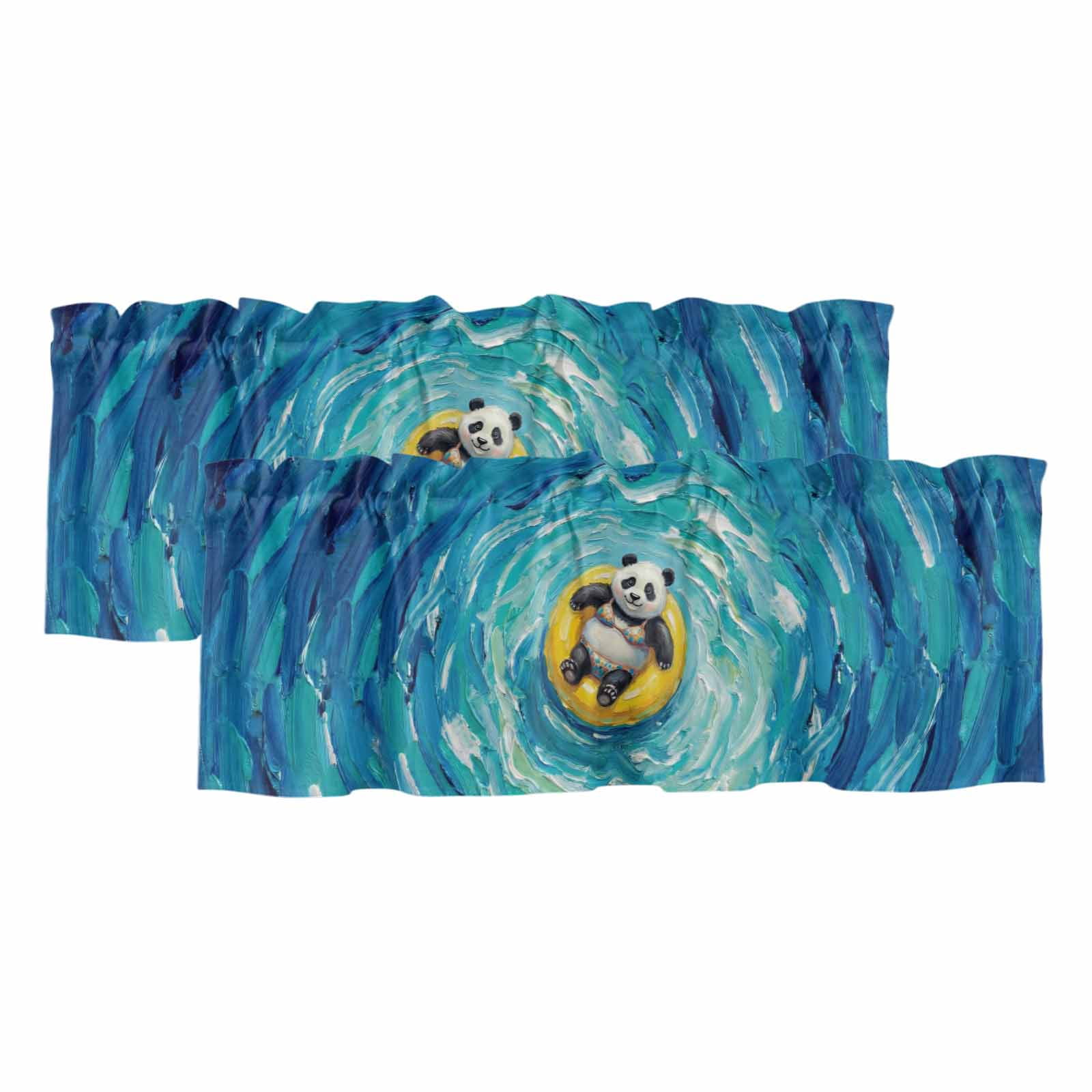 2 Pack Funny Art Valance for Window Summer Panda Swimming Blue Sea View ...
