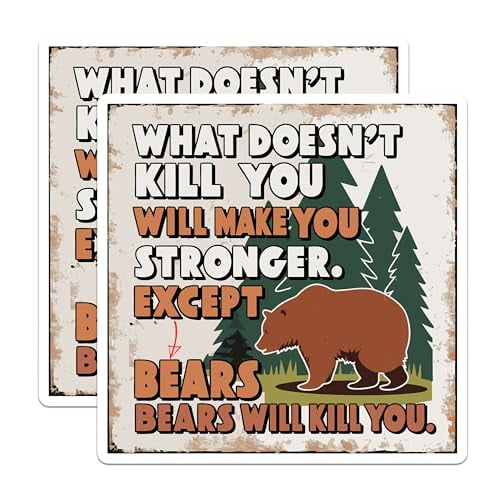 (2 Pack) Funny Bears Magnets - Motivational Quote - Rustic Home Decor - Stronger Quote - Bear Lovers Gift - Nature Theme - 5" On Longest Side - for Cars, Fridges, Toolboxes - Made in USA - MAG5747