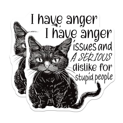 (2 Pack) Funny Cat Magnets - Anger Issues Cat - Stupid People Magnet - 5" On Longest Side - for Cars, Fridges, Toolboxes - Made in USA - MAG4335
