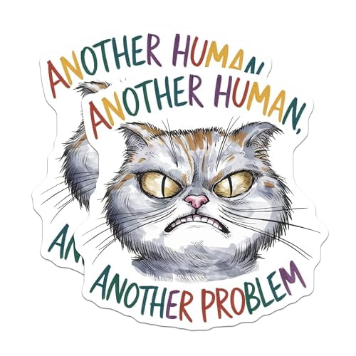 (2 Pack) Funny Cat Magnets Magnets - Another Human Another Problem - 5" On Longest Side - Made in USA - Sticks to Refrigerators & Metal Surfaces - MAG8562