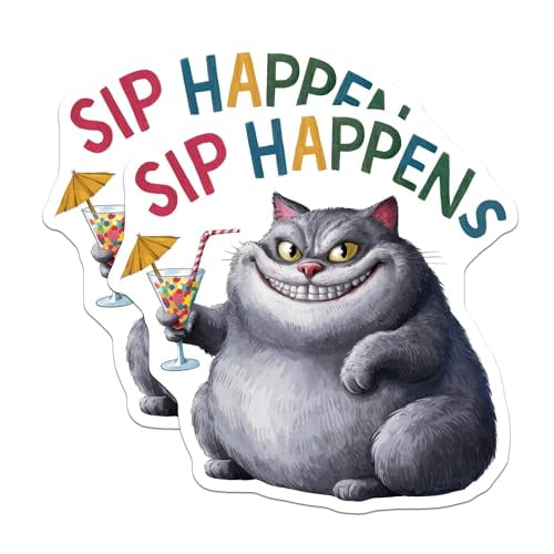 (2 Pack) Funny Cat Magnets Magnets - Sip Happens - Cute Animal Fridge Decor - 5" On Longest Side - Made in USA - Sticks to Refrigerators & Metal Surfaces - MAG9214