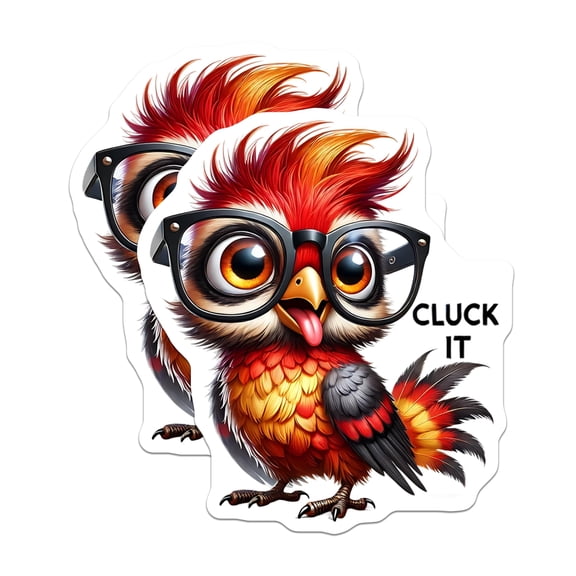 (2 Pack) Funny Chicken Stickers - Cluck It Sticker - Nerd Chicken Decals - 5" On Longest Side - Sticks to Smooth Flat Surfaces - Made in USA - BMCS15741