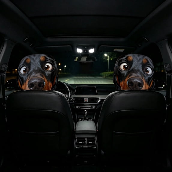 2 Pack Funny Dog Car Headrest Covers Soft Polyester Stretch Seat Protector with Cartoon Print for Auto Interior Decoration 10.2 x 11.0 Inch