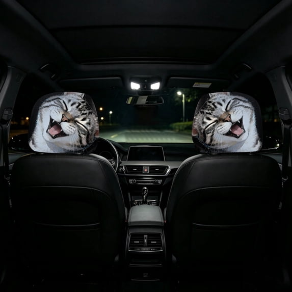 2 Pack Funny Dog Car Headrest Covers Soft Polyester Stretch Seat Protector with Cartoon Print for Auto Interior Decoration 10.2 x 11.0 Inch