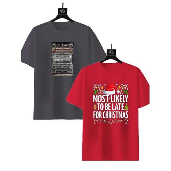 2 Pack Funny Graphic T Shirts for Men Cotton Summer T-Shirts Vintage Tee Loose Fit Short Sleeve Casual Tshirts for Men Red,Gray XXL
