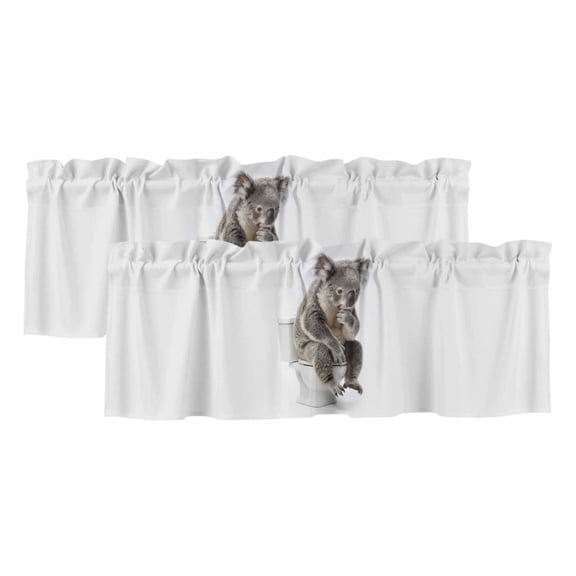 2 Pack Funny Koala Valances for Windows Bedroom Living Room Window Treatments, Cute Art Fun Lovely Animals on Toilets Rod Pocket Valance Drapes Short Kitchen Curtains Over Sink 60"x18"