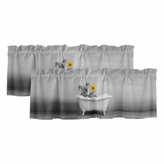 2 Pack Funny Koala Valances for Windows Bedroom Living Room Window Treatments, Cute Art Vintage Lovely Animals on Bathtub Rod Pocket Valance Drapes Short Kitchen Curtains Over Sink 42"x12"