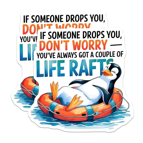 (2 Pack) Funny Penguin Magnets Magnets - Life Raft Kitchen Decor - Clever Magnet Quotes - 5" On Longest Side - Made in USA - Sticks to Refrigerators & Metal Surfaces - MAG8766
