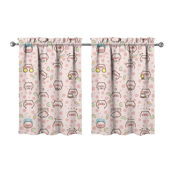 2 Pack Funny Pig Farmhouse Curtains 27.5x36 Inch, Cute Animal Watercolor Print Tier Kitchen Curtains, Artistic Rod Pocket Window Panels for Bathroom or Cafe
