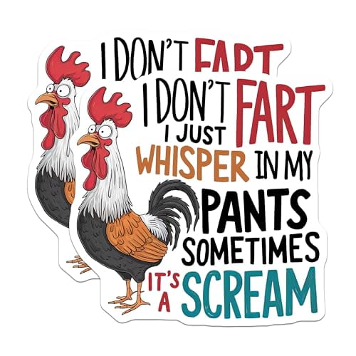 (2 Pack) Funny Quote Chicken Magnets - I Don't Fart I Just Whisper - Humorous Refrigerator - 5" On Longest Side - for Cars, Fridges, Toolboxes - Made in USA - MAG4549