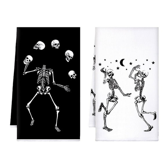 2 Pack Funny Skull Pattern Kitchen Towels Dish Towels, Cute Horror Hand Towels 24x16 Inch Drying Dish Cloths, Farmhouse Home Seasonal Decor