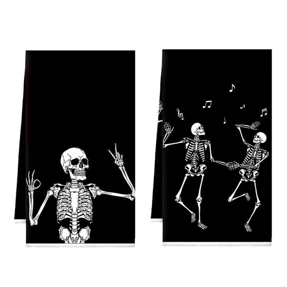 2 Pack Funny Skull Pattern Kitchen Towels Dish Towels, Cute Horror Hand Towels 24x16 Inch Drying Dish Cloths, Farmhouse Home Seasonal Decor