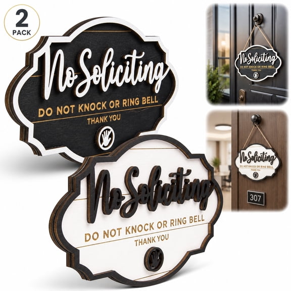 2 Pack Funny No Soliciting Signs for Front Door - Hanging 'Do Not Knock' Door Signs for Home & Office - No Solicitors, No Trespassing, No Salesmen Sign with Humorous Message