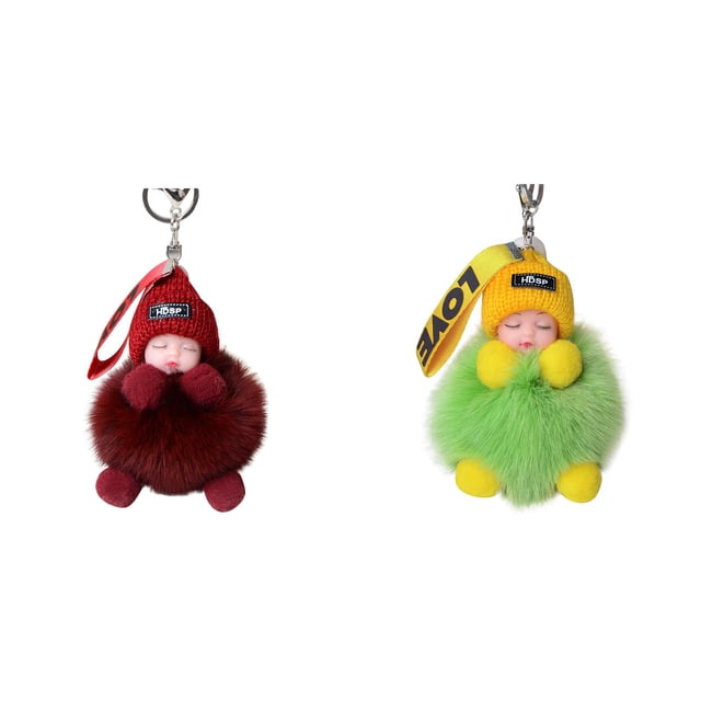 (2Pack) Furry Sleeping Keychain Wallet Wrist Strap with Sleeping