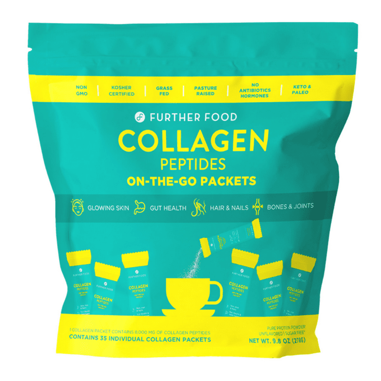 2 Pack Further Food Grass-Fed Collagen Peptides Packets, Unflavored,  35-Count
