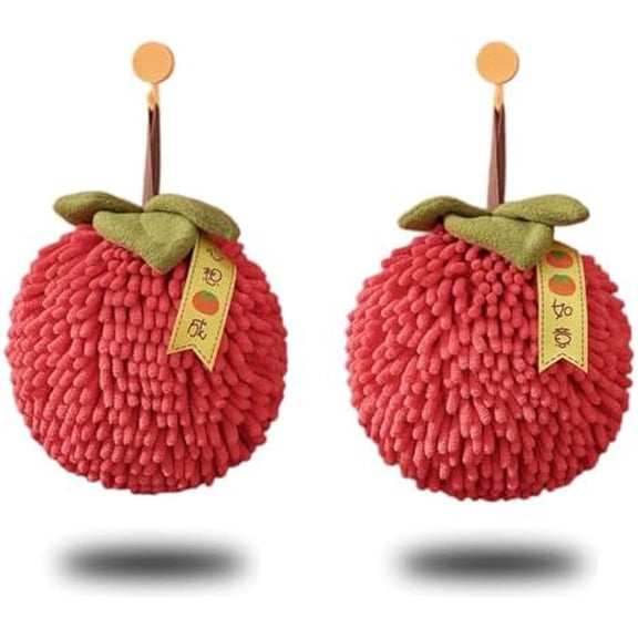 2 Pack Fuzzy Ball Hand Towels Soft Absorbent Chenille Ball Towel Sets, Cute Decorative Hand Dry Towels with Hanging Loops for Kitchen Bathroom