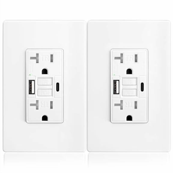 2 Pack - GFCI Outlet 20 Amp, ETL Listed, Charging Power Outlet with USB C & USB A Ports, Tamper-Resistant, Self-Test GFI Receptacles, LED Indicator, with Screwless Decor Wall Plates