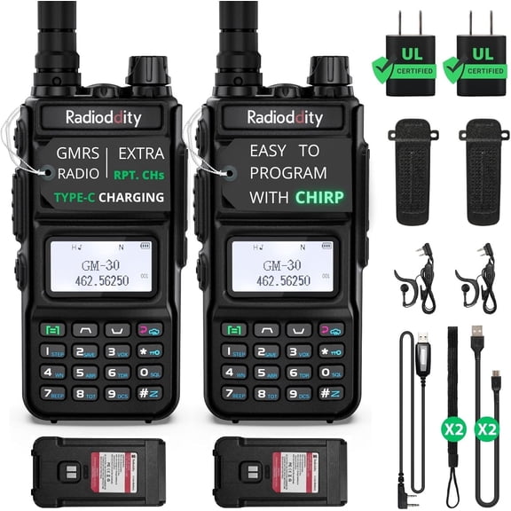 2 Pack GM-30 GMRS Handheld Radio 5W Long Range Two Way Radio for Adults, GMRS Repeater Capable NOAA Scanning Receiving, with Programming Cable, for Off Road Overlanding (Chirp Competible)