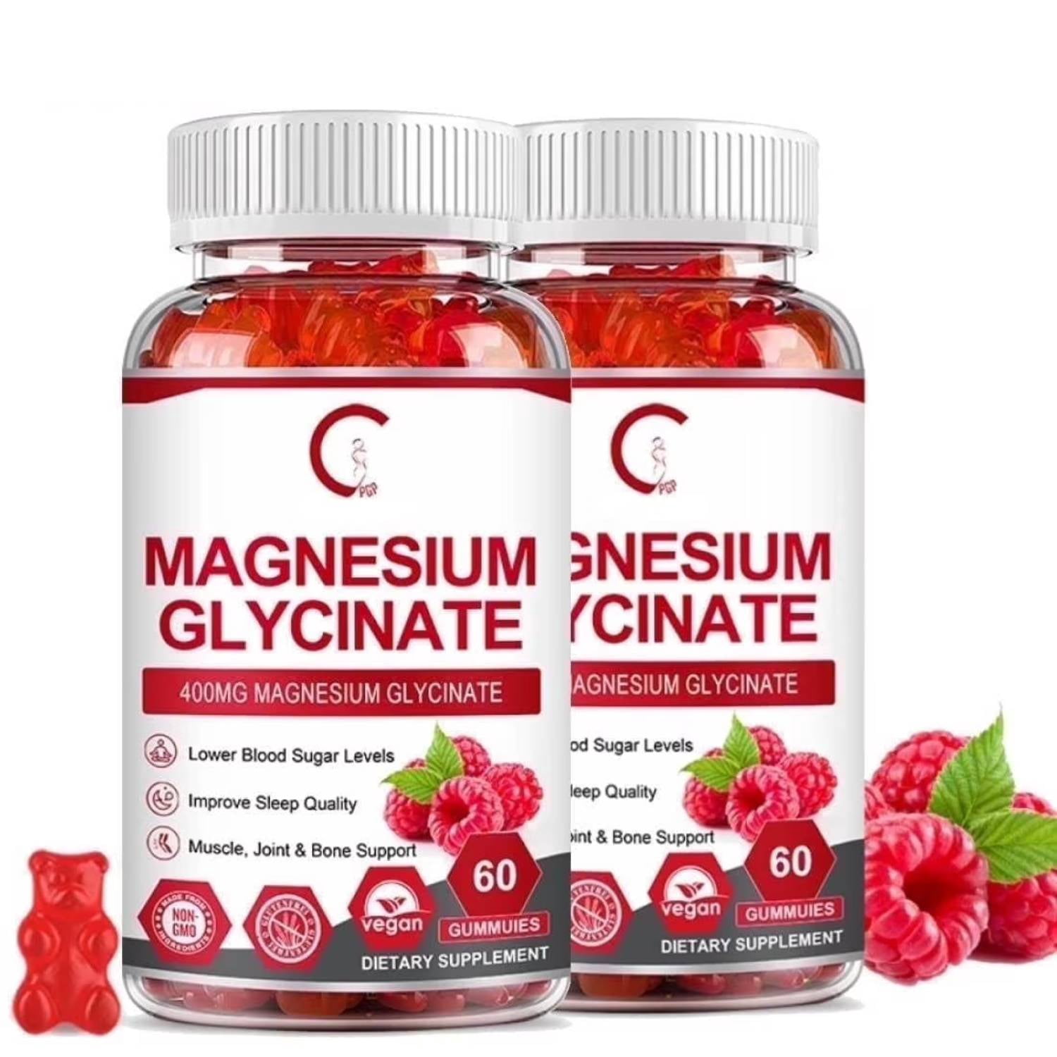 (2 Pack)Magnesium Glycinate Gummies 400mg Supplements,for Relax,Sleep,Heart Health,60 Gummies