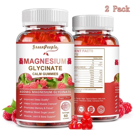 (2 Pack)Magnesium Glycinate Gummies 400mg,with Magnesium Malate,CoQ10 for Mood & Sleep Support,60 Count