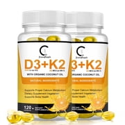 (2 Pack)GPGP Vitamin D3 5000 IU + K2 (200mcg MK7) Supplement for Bone and Heart Health, Immune Support, 240 Softgels