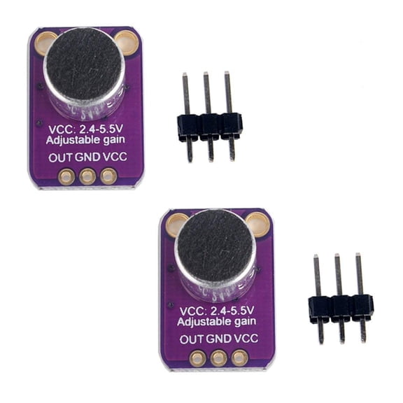 2 Pack GY-MAX4466 Electret Microphone Amplifier Module with Adjustable Gain, 2.4V-5.5V Rail-to-Rail Output Audio Sensor for Arduino Projects