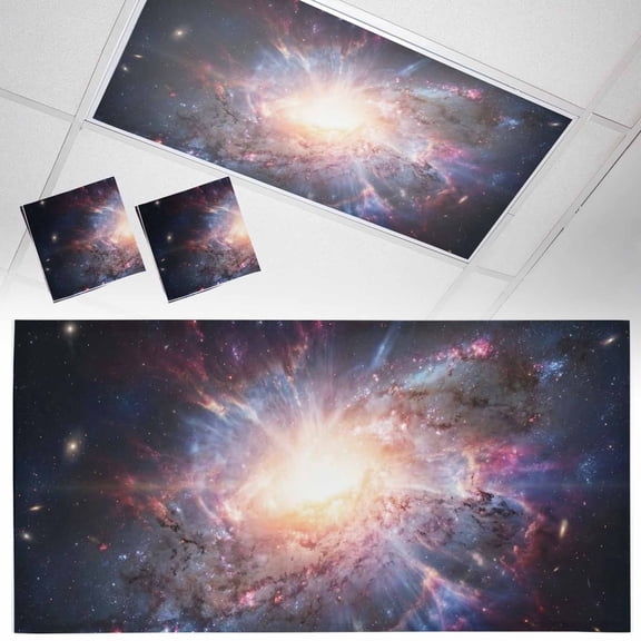 2 Pack Galaxy Explosion Fluorescent Light Covers for Ceiling Lights Abstract Art Solar System Universe Modern Magnetic Ceiling Light Covers Overhead Light Filters for Office Classroom Home