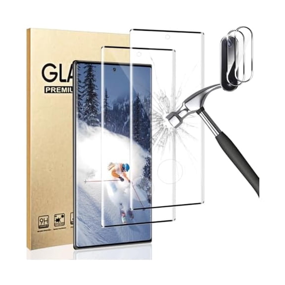 2 Pack Galaxy Note 10 Plus Tempered Glass Screen Protector, 2Pakc Camera Lens Film 9H Hardness 3D Fulll Coverage Compatible with UltraSonic Fingerprint For Samsung Galaxy Note 10 Plus 6.8 Inch