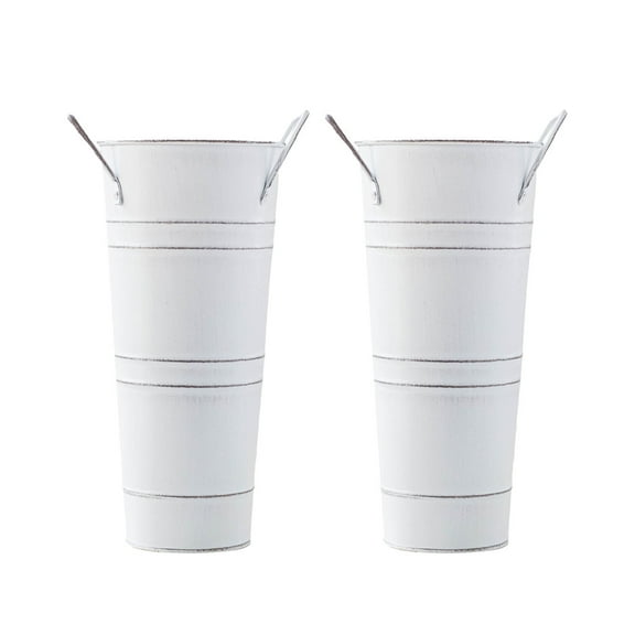 2-Pack Galvanized French Bucket Vases - 9" Farmhouse Metal Flower Pots with Handles | Rustic Wedding Centerpiece & Home Decor | Ideal for Dried Florals, Spa Arrangements & Gifts