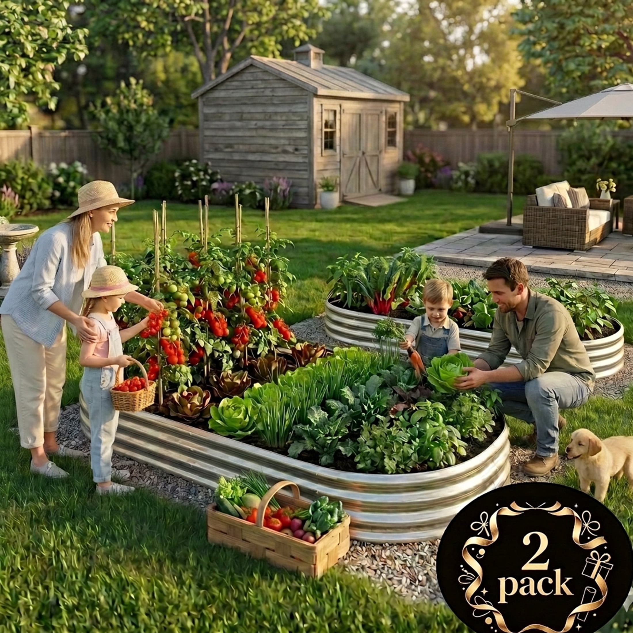 MATSKY 8x4x1ft Galvanized Steel Raised Garden Beds, Outdoor Open-Bottom Metal Planter Box for Vegetables & Flowers, Silver, 2-Pack
