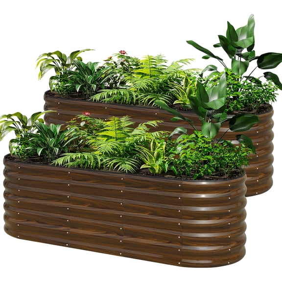 2-Pack Galvanized Steel Raised Garden Bed Kit - 6x2x2 ft Metal Planter Boxes for Vegetables, Flowers, Herbs | Easy Assembly, Open Bottom Design, Brown