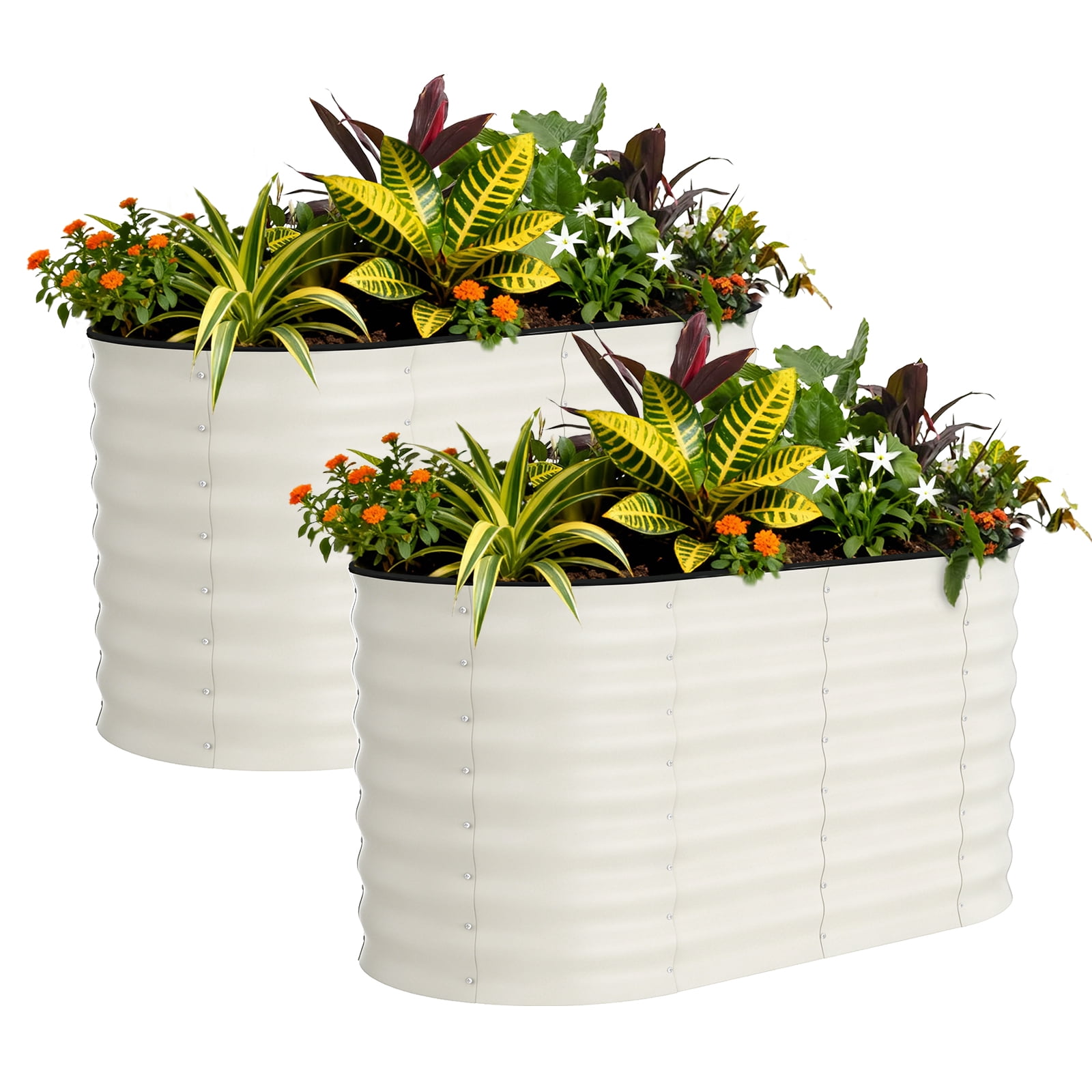 2-Pack Galvanized Steel Raised Garden Bed – Outdoor Planter Box with Support Rods, Rust-Resistant Metal, Easy Assembly, for Vegetables, Herbs, Flowers