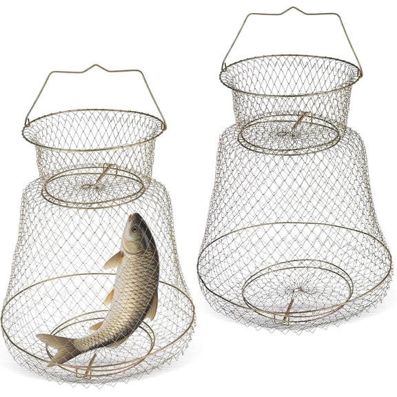 2 Pack Galvanized Steel Wire Fish Basket, Fishing Net