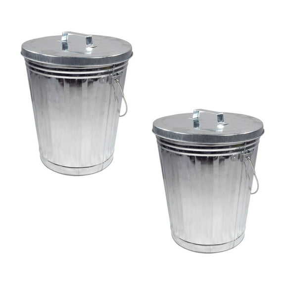 2 Pack Galvanized Trash Can w/ Lid Ideal for Trailers - 6 Gallon Steel Mounted Small Outdoor Garbage Can for Home, Office, Bathroom, Kitchen - Fire and Heat Resistant