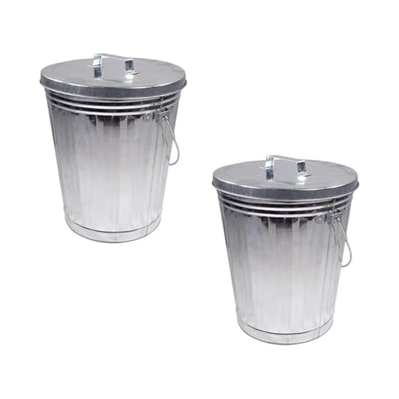 2 Pack Galvanized Trash Can w/Lid Ideal for Trailers - 6 Gallon Steel Mounted Small Outdoor Garbage Can for Home, Office, Bathroom, Kitchen - Fire and Heat Resistant