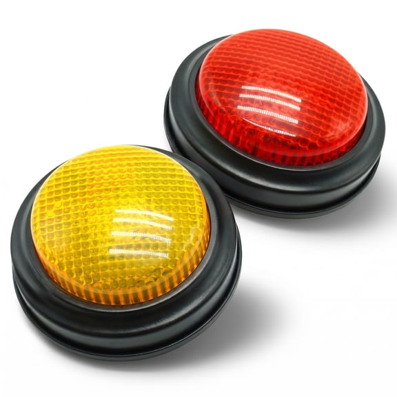 2-Pack Game Buzzers - Super Bright 4-LEDs, Unique Sounds, Compact Portable & Lock Switch - Trivia Buzzer System for Classroom, Jeopardy, Family Feud (Buzzers for Trivia Games)