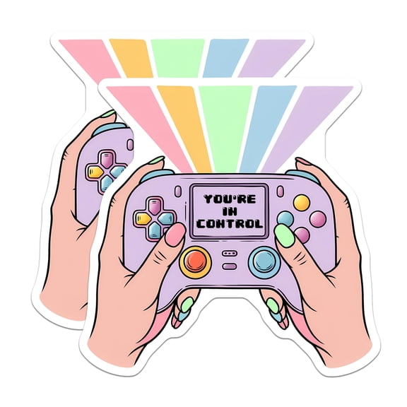 (2 Pack) Gamer Girl Stickers - You're in Control Gaming Decal - Controller Stickers - Pastel Rainbow - 5" On Longest Side - Sticks to Smooth Flat Surfaces - Made in USA - BMCS14715