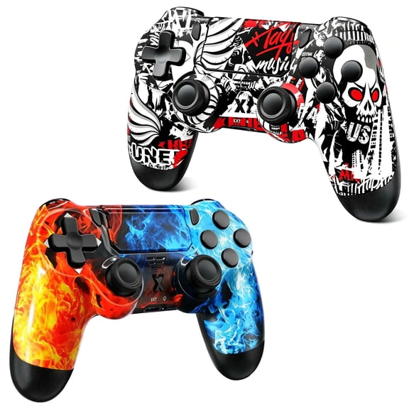 2 Pack Gaming Controller Compatible with P-3/P-4/PC, Wireless Controller Gamepad with Motion Controller & Dual Vibration & Wake-Up Function