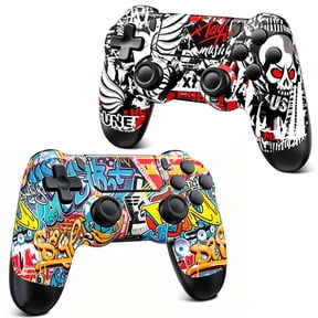 2 Pack Gaming Controller for P4/Slim/Pro & PC, Wireless Controller with Dual Vibration & 6-Asix Gyro Motion Control - Black & Blue