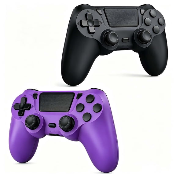 2 Pack Gaming Controller for P4/Slim/Pro & PC, Wireless Controller with Dual Vibration & 6-Asix Gyro Motion Control - Black & Purple